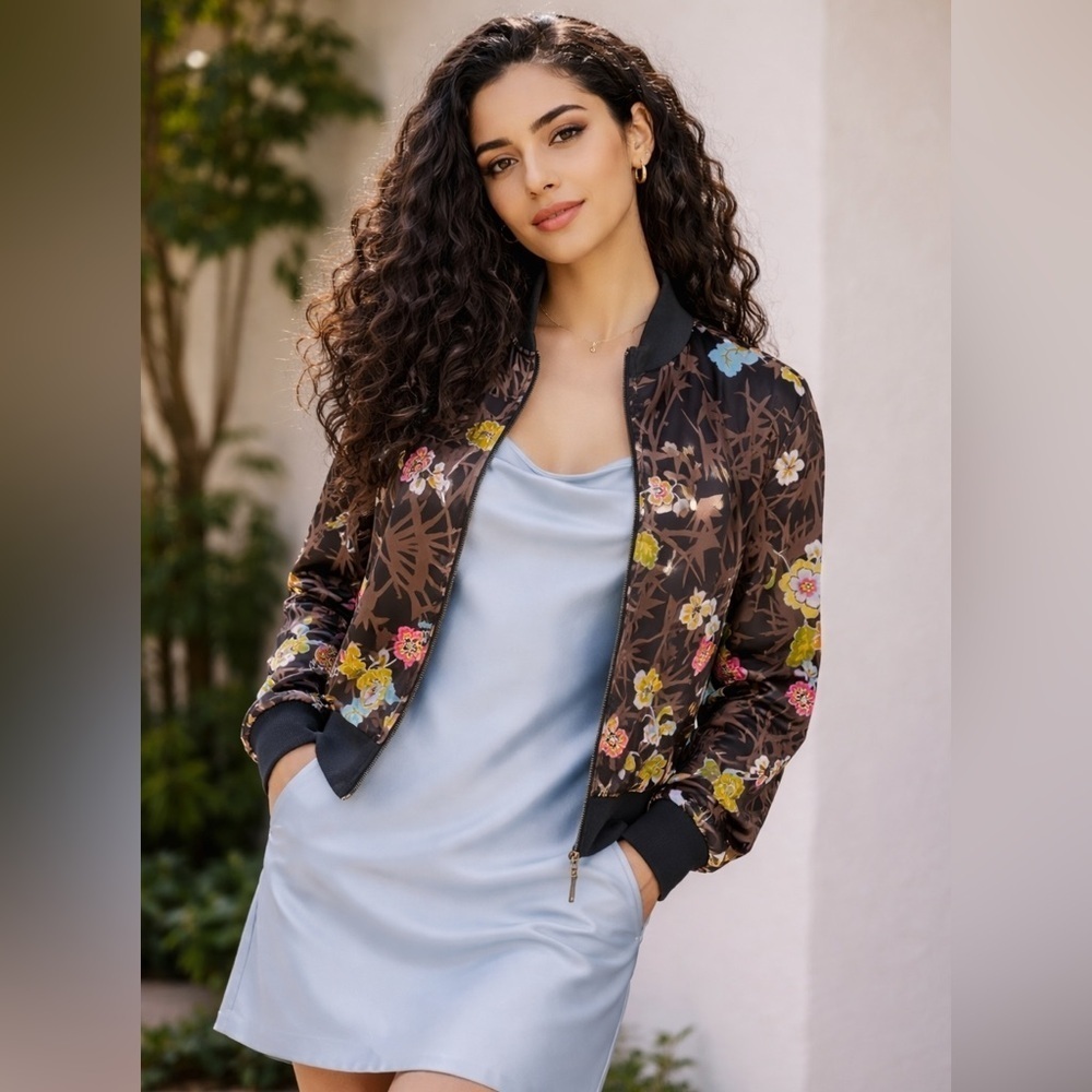 Spenser Jeremy 100% Silk Floral Bomber Jacket XLA